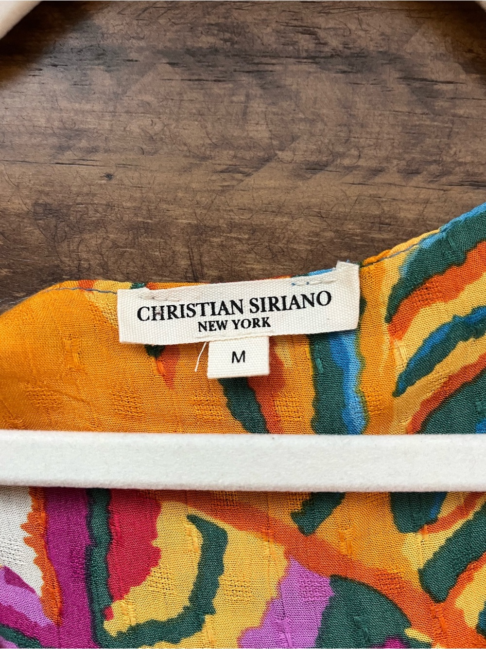 Christian Siriano NY Medium Colorful Tropical Print Puff Sleeve Blouse M - Picture 3 of 7